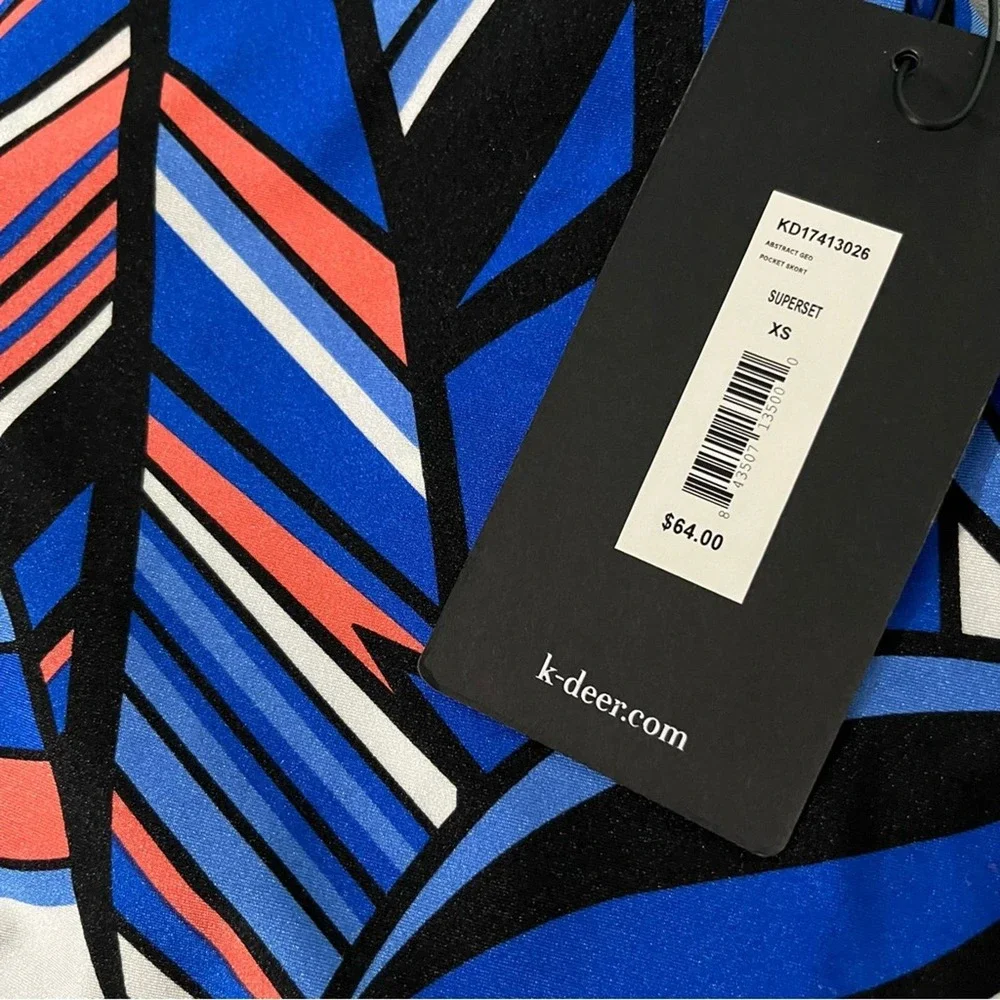 K-DEER Pocket Skort Superset XS NWT Abstract Geo Athletic Skirt Shorts Bright - Picture 2 of 6